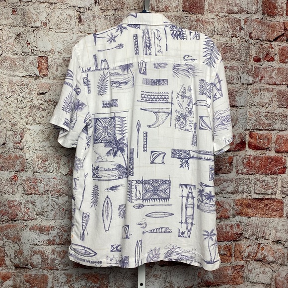 Quiksilver Waterman Collection Menʻs Aloha Shirt White/Blue Size Small - Picture 8 of 11